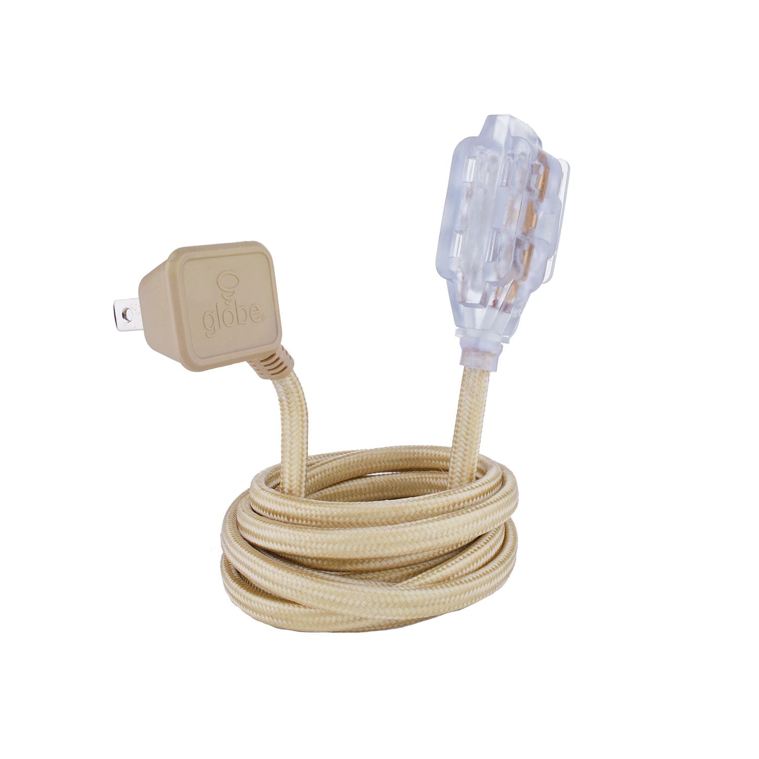 9-ft 16/2 Fabric Extension Cord, Right Angle Plug, 3 Outlets, Gold S1K3 - product image 1