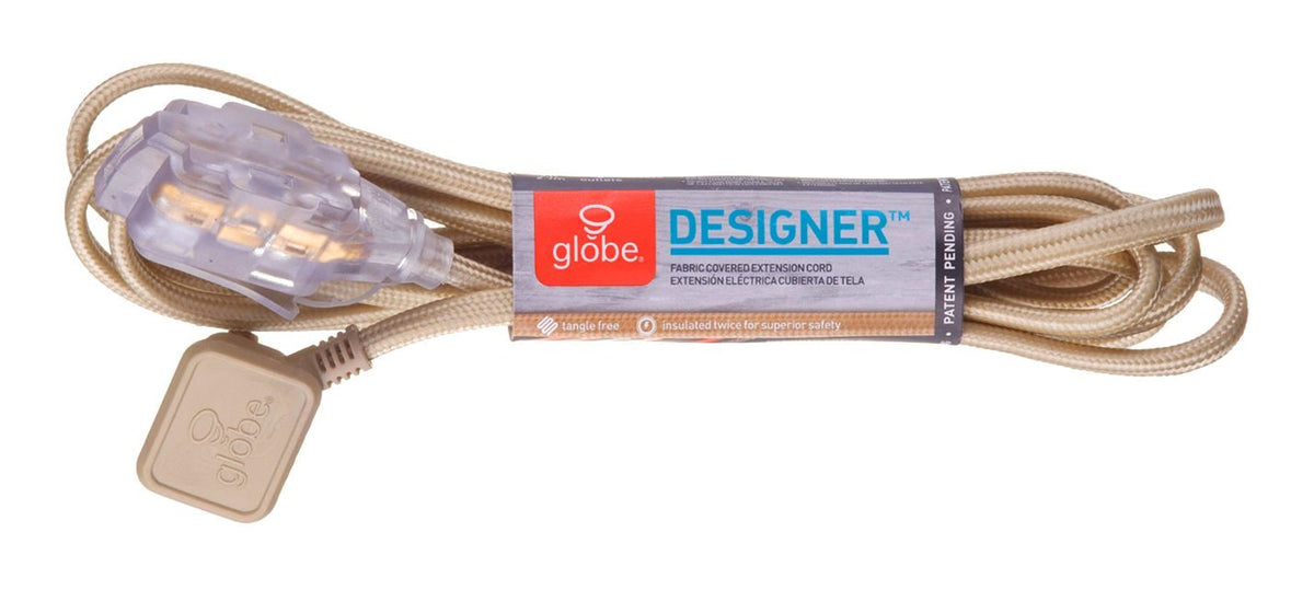 9-ft 16/2 Fabric Extension Cord, Right Angle Plug, 3 Outlets, Gold S1K3 - product image 2