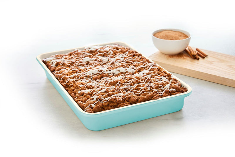 Green Pan Rectangular Teal Ceramic Non-Stick Oblong Cake Pan, 13.54x9.56x2.71-in O2Z1
