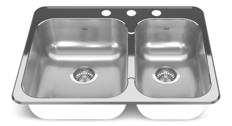 Reginox Drop In Double Bowl 3-Hole Kitchen Sink, 27.25-in. x 20.56-in, Stainless Steel R2D3