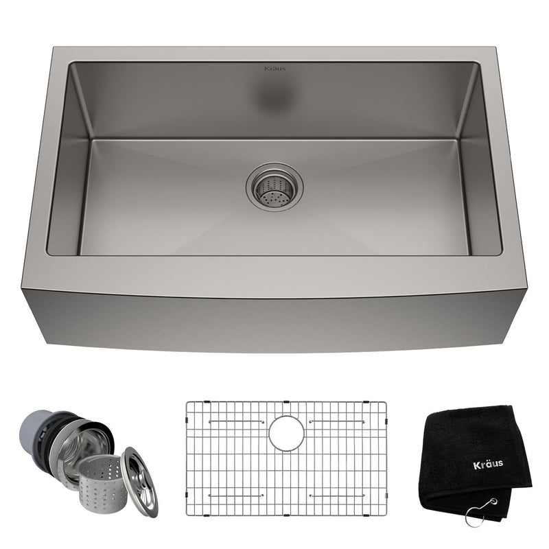 Standard PRO Apron Front Farmhouse Stainless Steel Single Bowl Kitchen Sink, 33x21x10-in R6N9