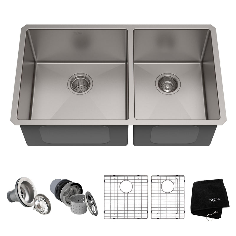 Standard PRO Undermount Stainless Steel Double Bowl 60/40 Kitchen Sink, 33x19x10-in G9H0