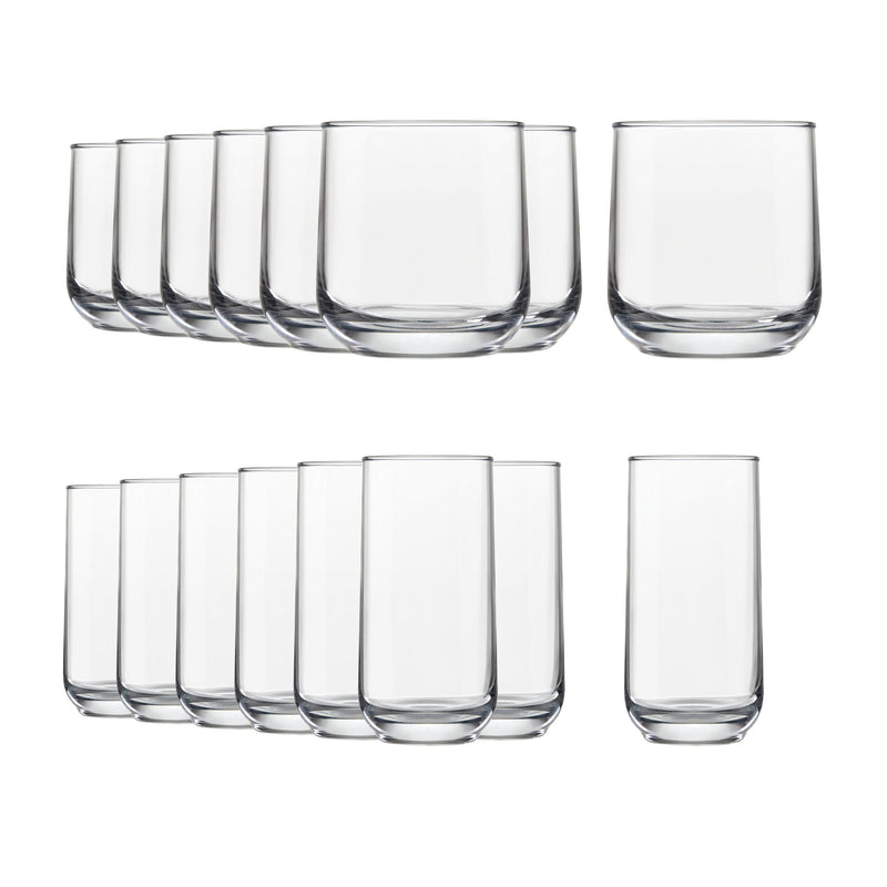 Ascent 16pc Tumbler Glassware Set, Dishwasher Safe, 8pc x 13.3-oz and 8pc x 16-oz P3J3
