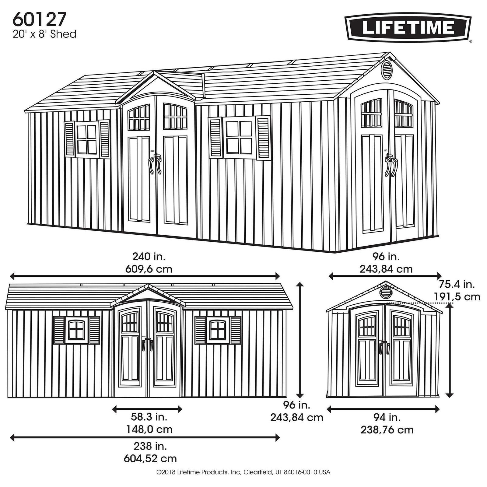 Outdoor Storage Shed with Dual Side Entry, 20 x 8-ft X9A1 - product image 4