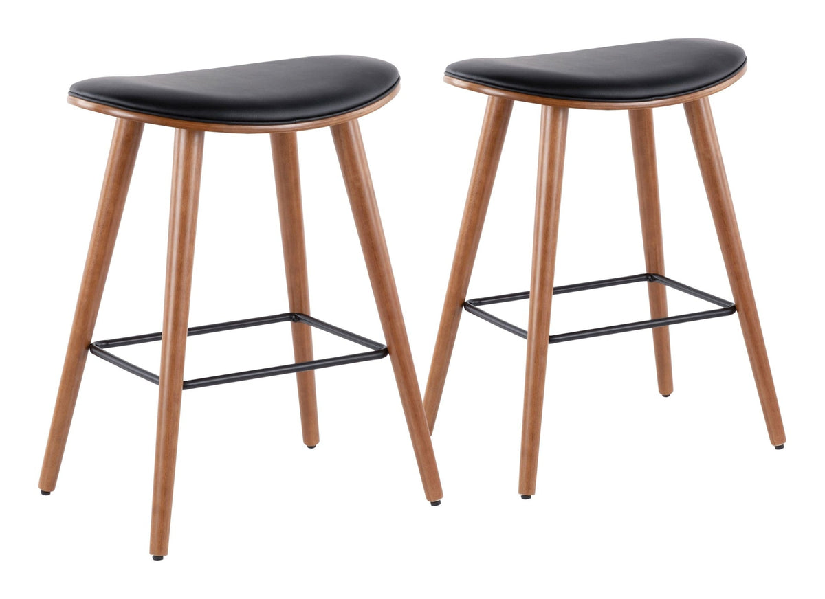 Saddle Wood & PU Leather Seat Counter/Bar Stools (2-Piece Set), Walnut/Black W7F8 - product image 4