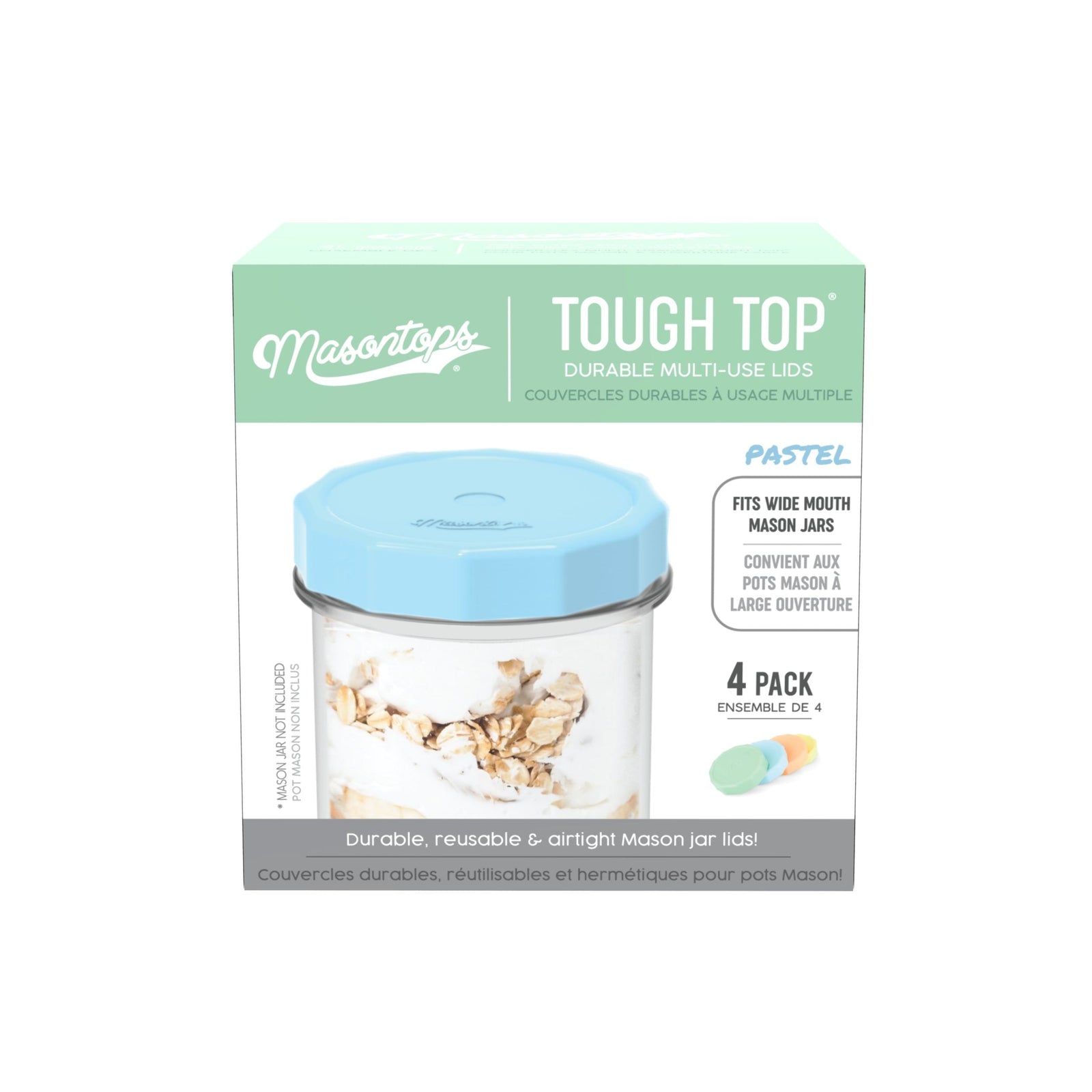 Tough Tops Durable Plastic Lids, Regular-Mouth, Assorted, 4-pk N7W8 - product image 1