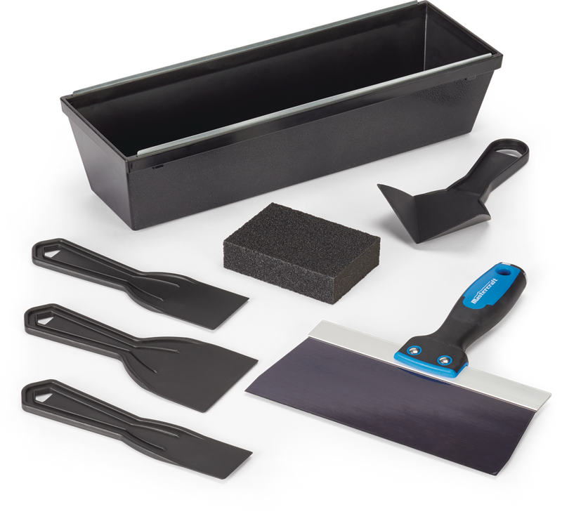 DIY Drywall Set with Mud Pan, Taping Knife, Corner Tool, Putty Knife & Sponge, 7-pc X6D9