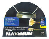 100-ft 12/3 Outdoor Extension Cord with 3 Grounded Outlets, Lighted End and Locking Connector, Yellow/Black U7Q9 - product image 1