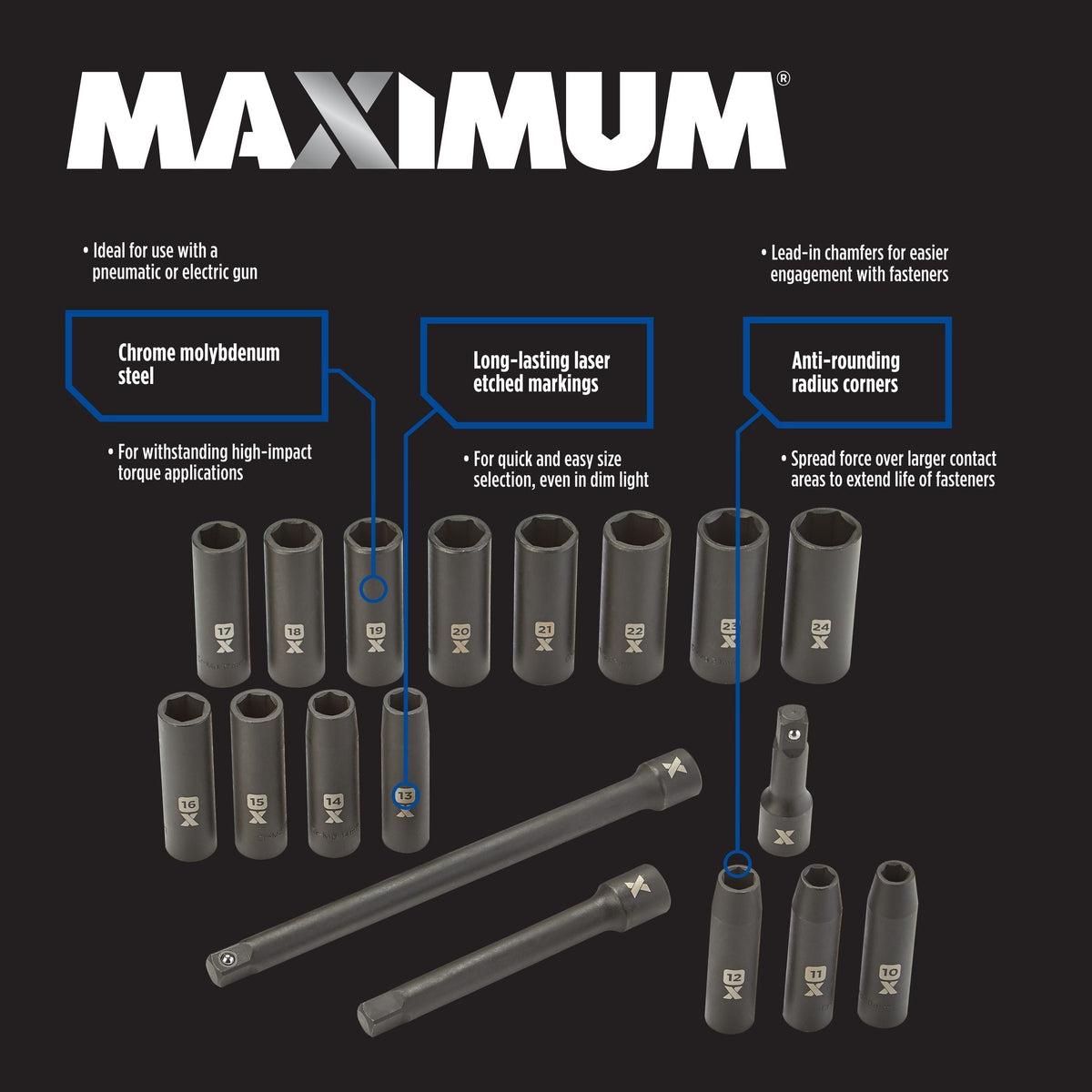 1/2-in Drive Professional Grade Impact Sockets Set, 18-pc, Metric Z3T5 - product image 8