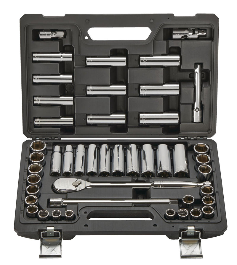 1/2-in Drive Professional Grade Socket Set, 45-pc, SAE/Metric, CRV, Nickel-Chrome Plating K7D2