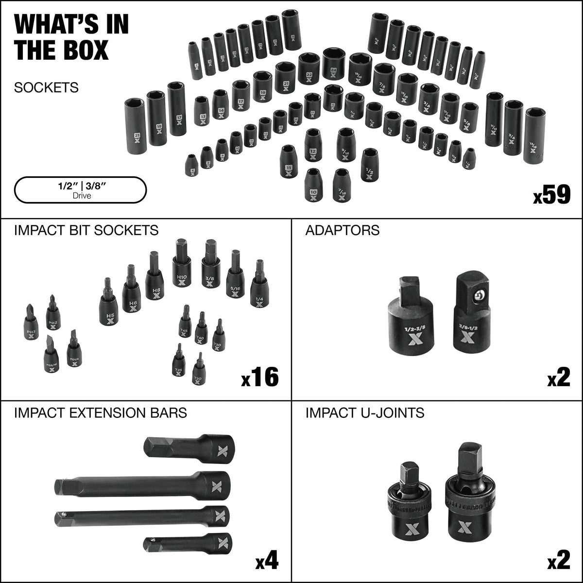 3/8-in & 1/2-in Drive Professional Grade Impact Socket Set, 83-pc, CRMO E4I6 - product image 4