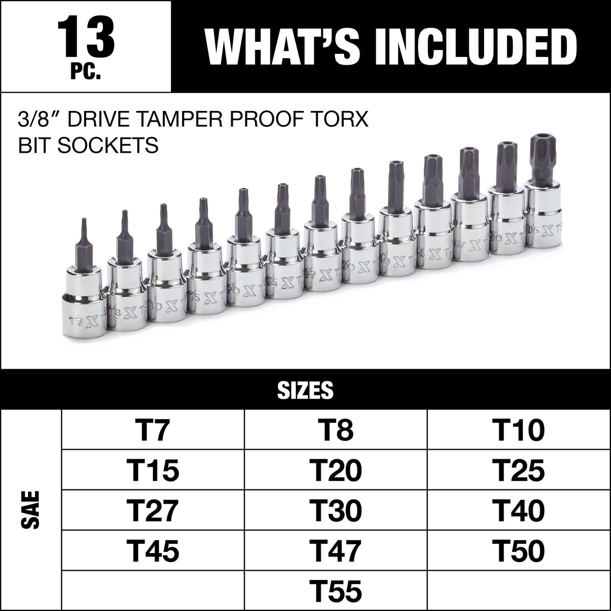 3/8-in Drive Tamper Proof Torx Bit Socket Set, Heat-Treated, 13-pc G5Q6 - product image 3