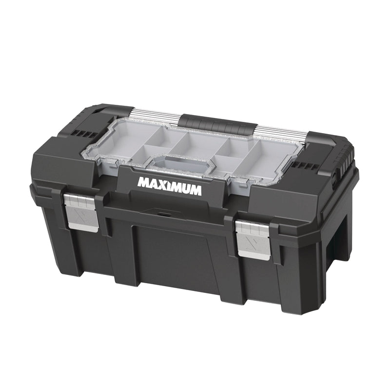 Heavy-Duty Plastic Tool Box with Removable Tray & Organizer, 22-in, Black X8N9