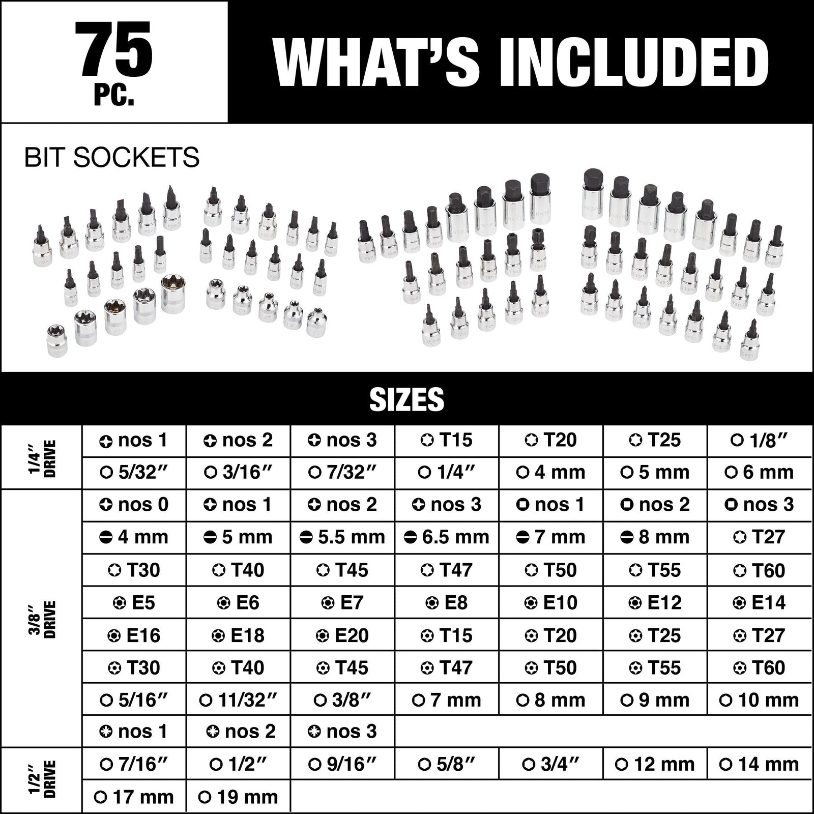 Professional Grade Bit Socket Set, 75-pc G7I0 - product image 6