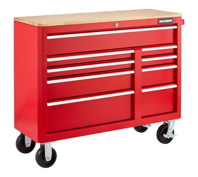Tool Storage Cabinet, Built-In Power Bar with USB, 9-Drawer, 47-in, Red E4M2