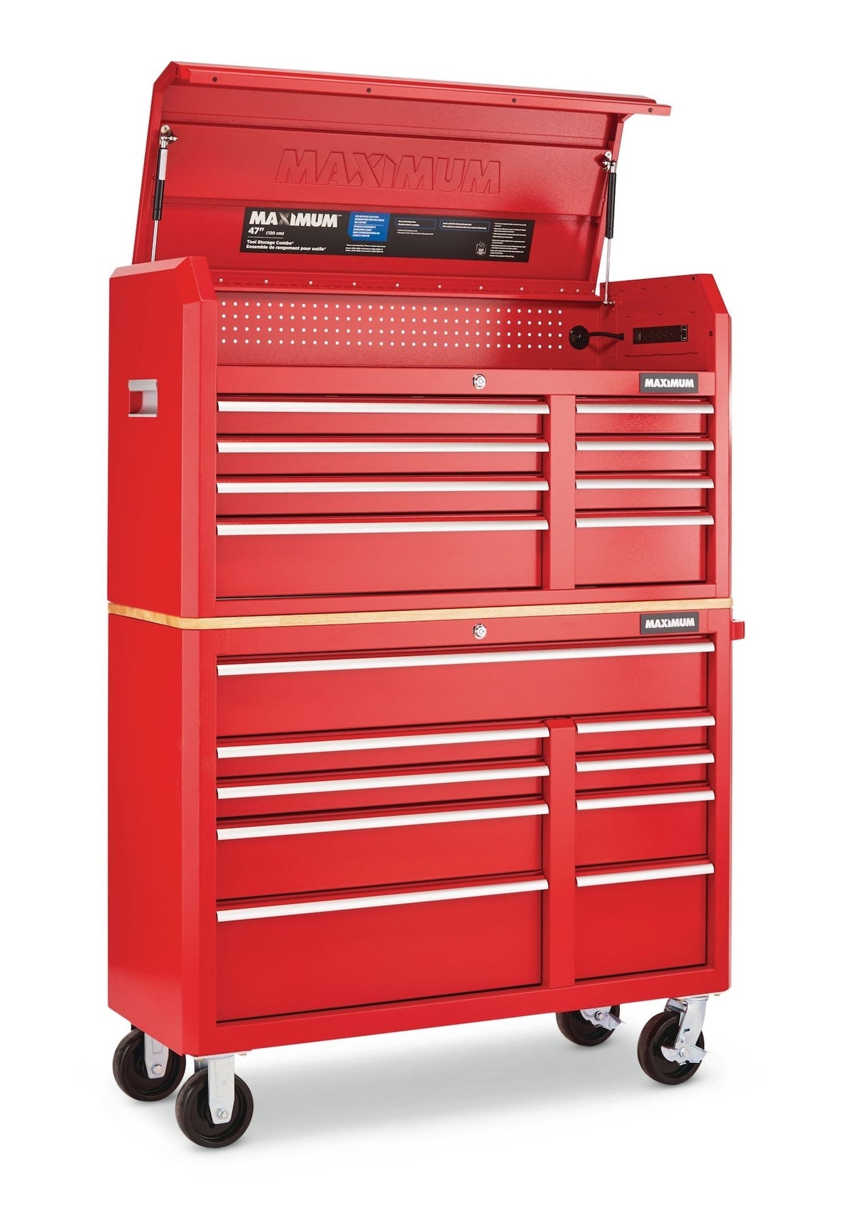 Tool Storage Cabinet, Built-In Power Bar with USB, 9-Drawer, 47-in, Red E4M2 - product image 4