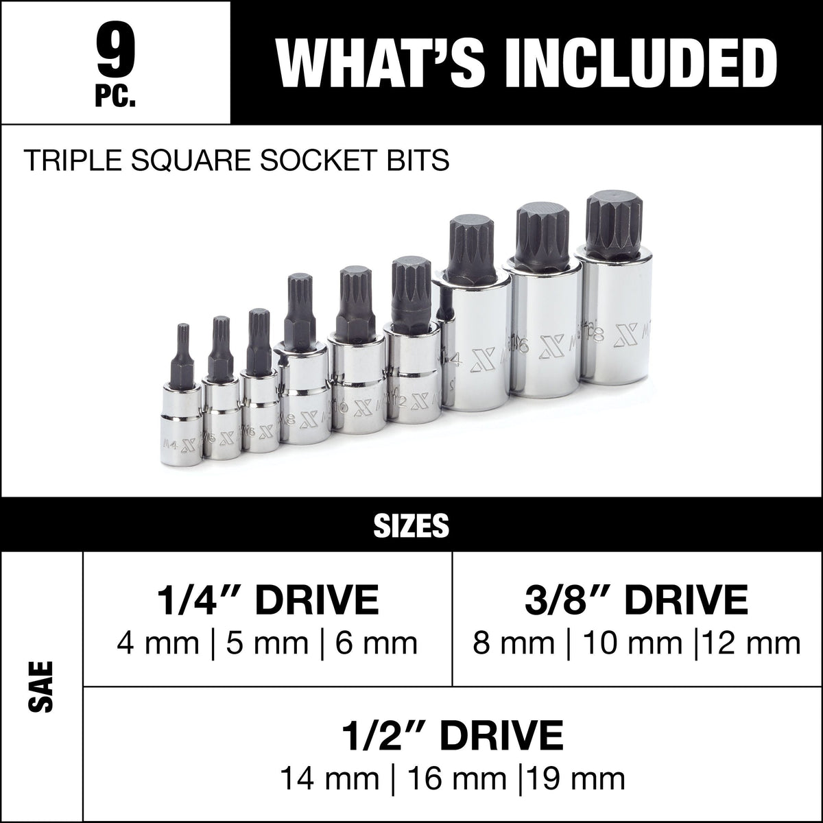 Triple Square Socket Set, Polished Nickel Plating, 9-pc T0I4 - product image 3