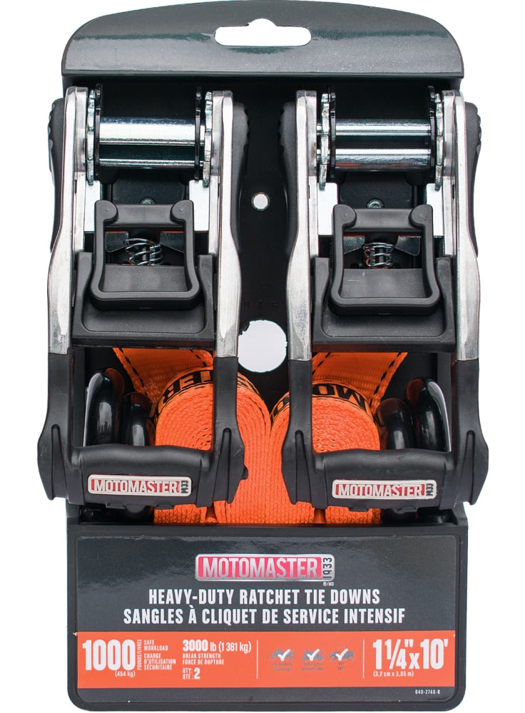 3,000-lb Heavy-Duty Ratchet Tie Down Straps, with Power Grip Padded Handles, 1.25-in x 10-ft, 2-pk Y7D6 - product image 2
