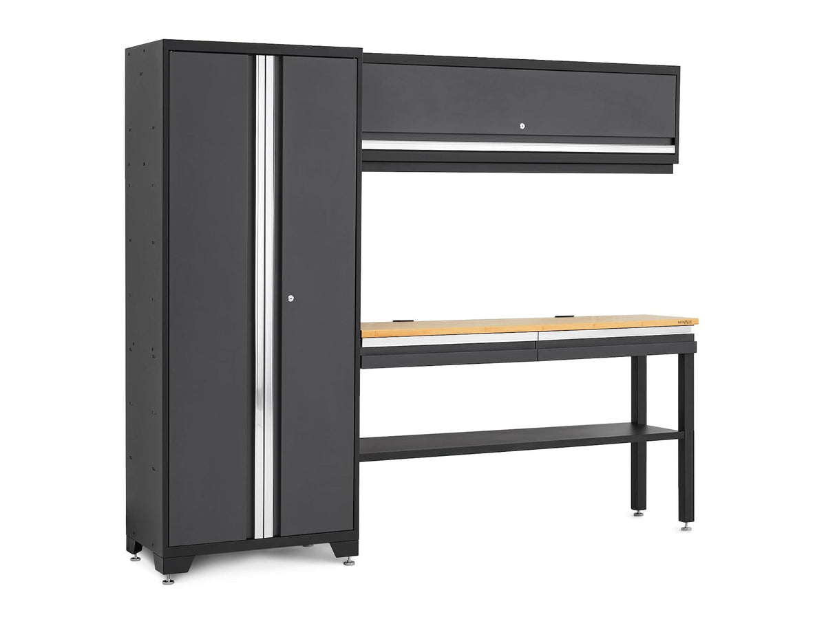 Bold 3.0 Series All-in-One Lockable Steel Garage Cabinetry Set with Bamboo Top, Grey, 90-in x 18-in x 72-in, 4-pc P6I9 - product image 1