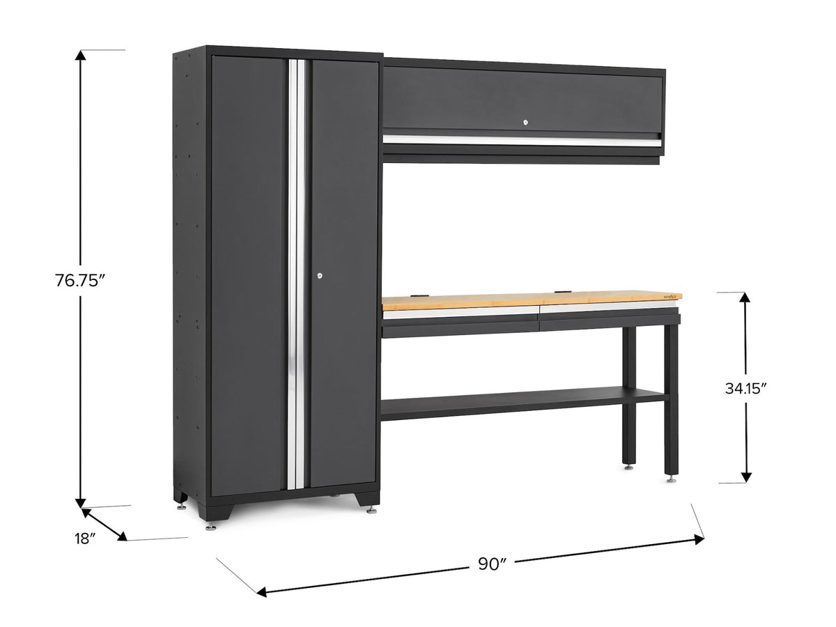 Bold 3.0 Series All-in-One Lockable Steel Garage Cabinetry Set with Bamboo Top, Grey, 90-in x 18-in x 72-in, 4-pc P6I9 - product image 2