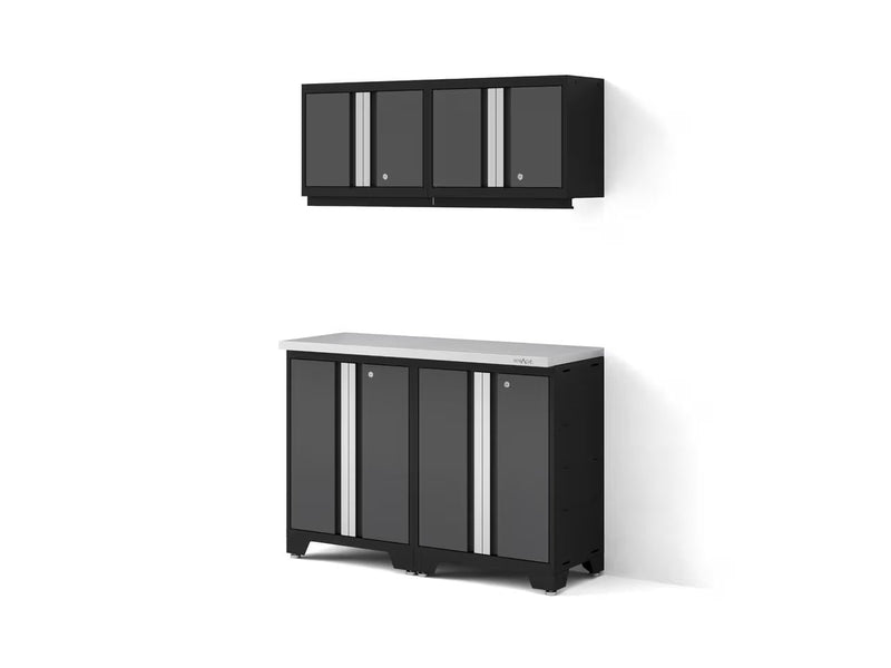 Bold 3.0 Series All-in-One Lockable Steel Garage Cabinetry Set with Stainless Steel Top, Black/Grey, 48-in x 18-in x 76.75-in, 5-pc R3Y7
