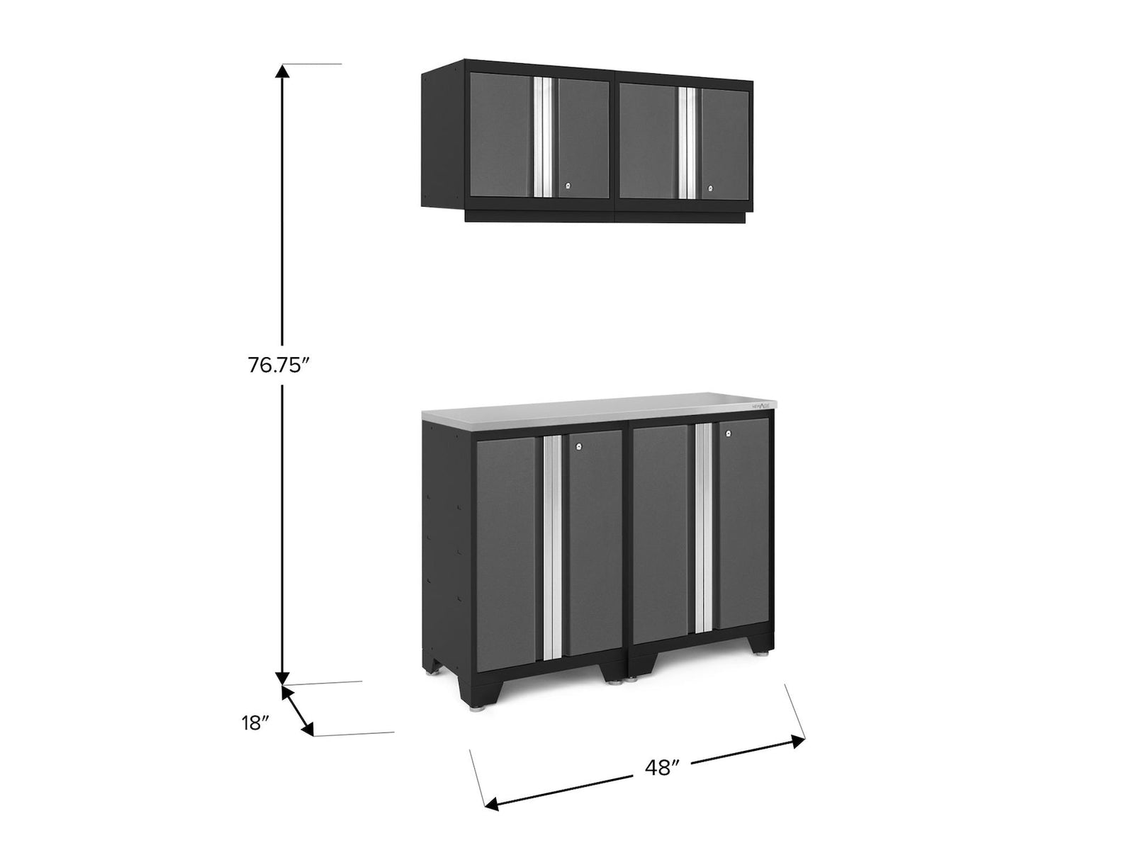 Bold 3.0 Series All-in-One Lockable Steel Garage Cabinetry Set with Stainless Steel Top, Black/Grey, 48-in x 18-in x 76.75-in, 5-pc R3Y7 - product image 2