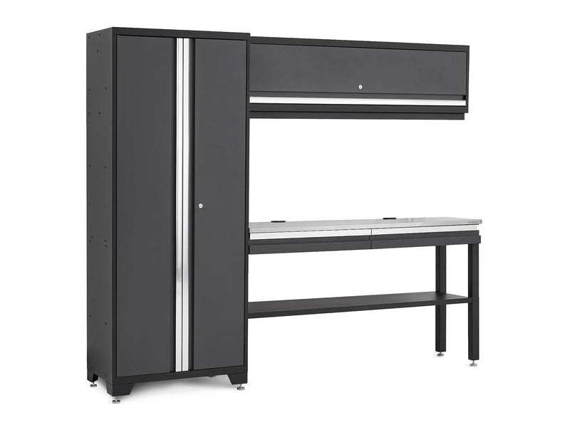 Bold 3.0 Series All-in-One Lockable Steel Garage Cabinetry Set with Stainless Steel Top, Grey, 90-in x 18-in x 72-in, 4-pc V4Q9