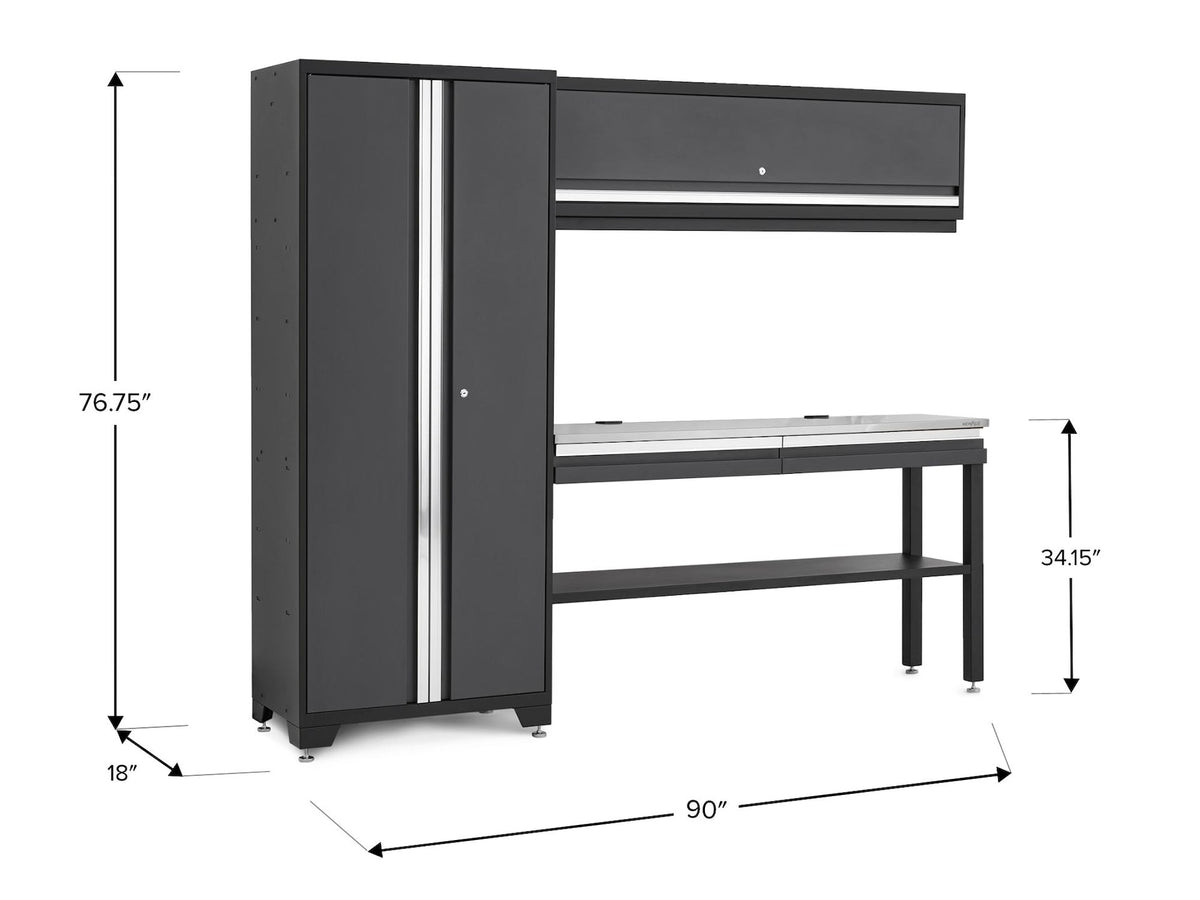 Bold 3.0 Series All-in-One Lockable Steel Garage Cabinetry Set with Stainless Steel Top, Grey, 90-in x 18-in x 72-in, 4-pc O2Y9 - product image 2