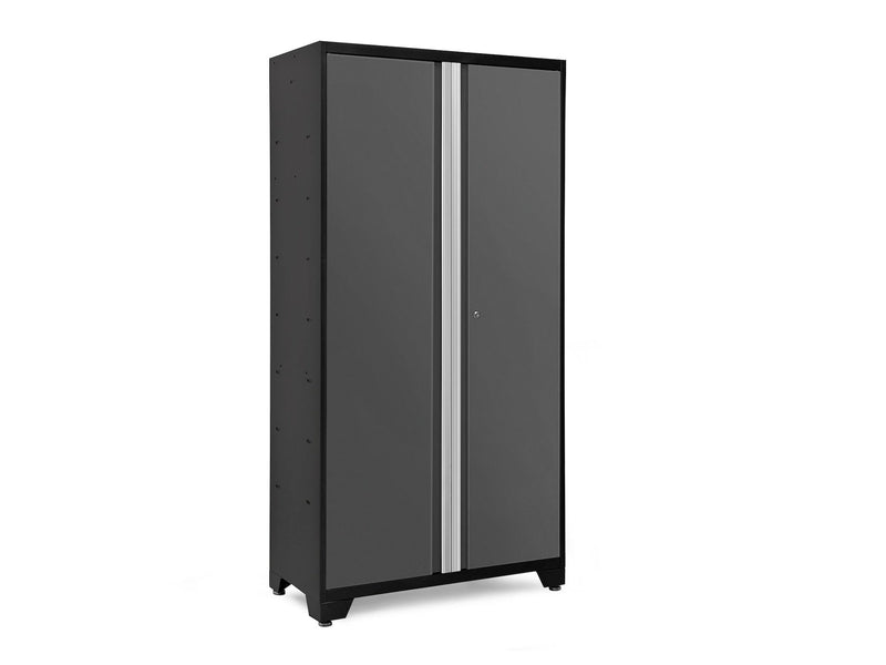 Bold Series Lockable 24-Gauge Steel RTA Storage Locker with 3 Shelves, Grey/Black, 42-in K1W4