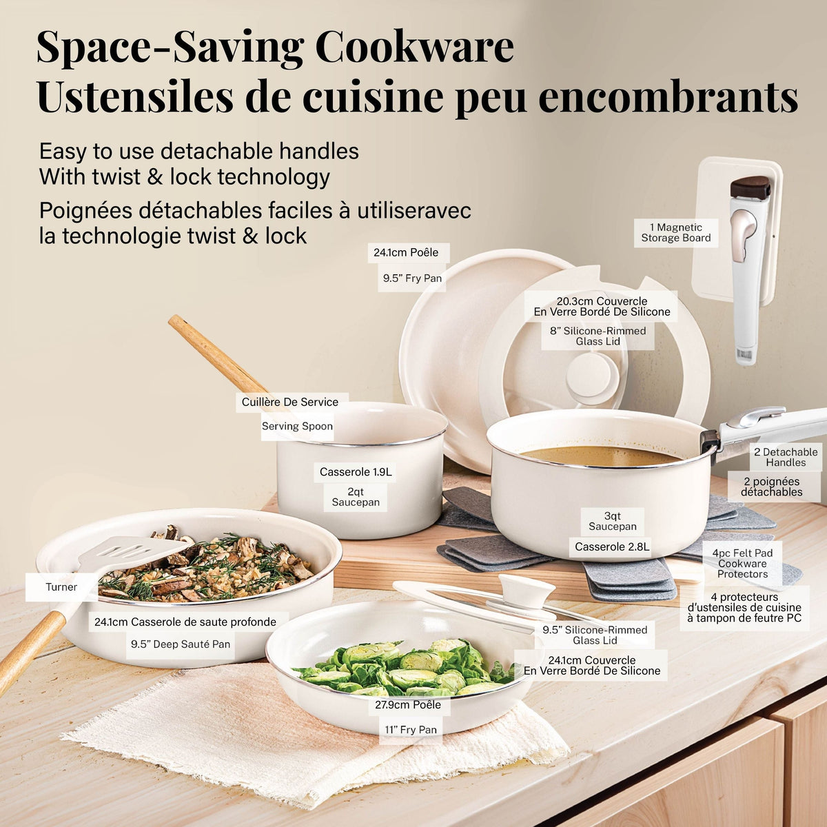 Gotham Steel Pots & Pan Set with Removable Handles, Cream, 18-pc O4L1 - product image 3