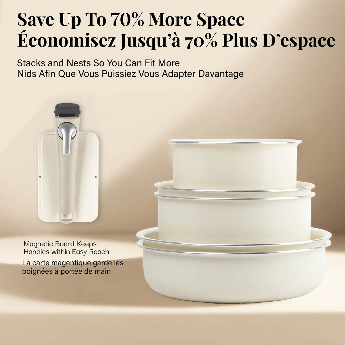 Gotham Steel Pots & Pan Set with Removable Handles, Cream, 18-pc F4V6 - product image 4