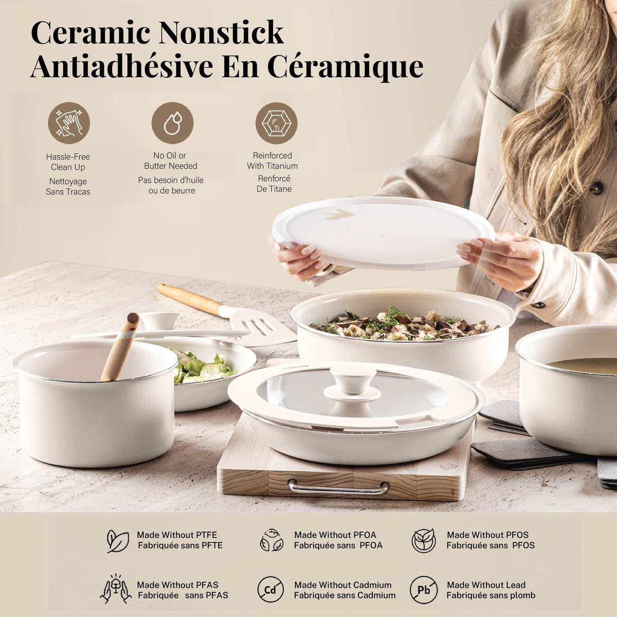 Gotham Steel Pots & Pan Set with Removable Handles, Cream, 18-pc O4L1 - product image 6