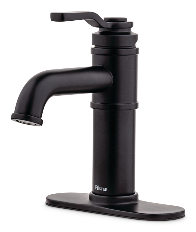 Breckenridge Single Handle High Arc Bathroom Sink Faucet, Push & Seal Drain, WaterSense Certified, Black C0I9
