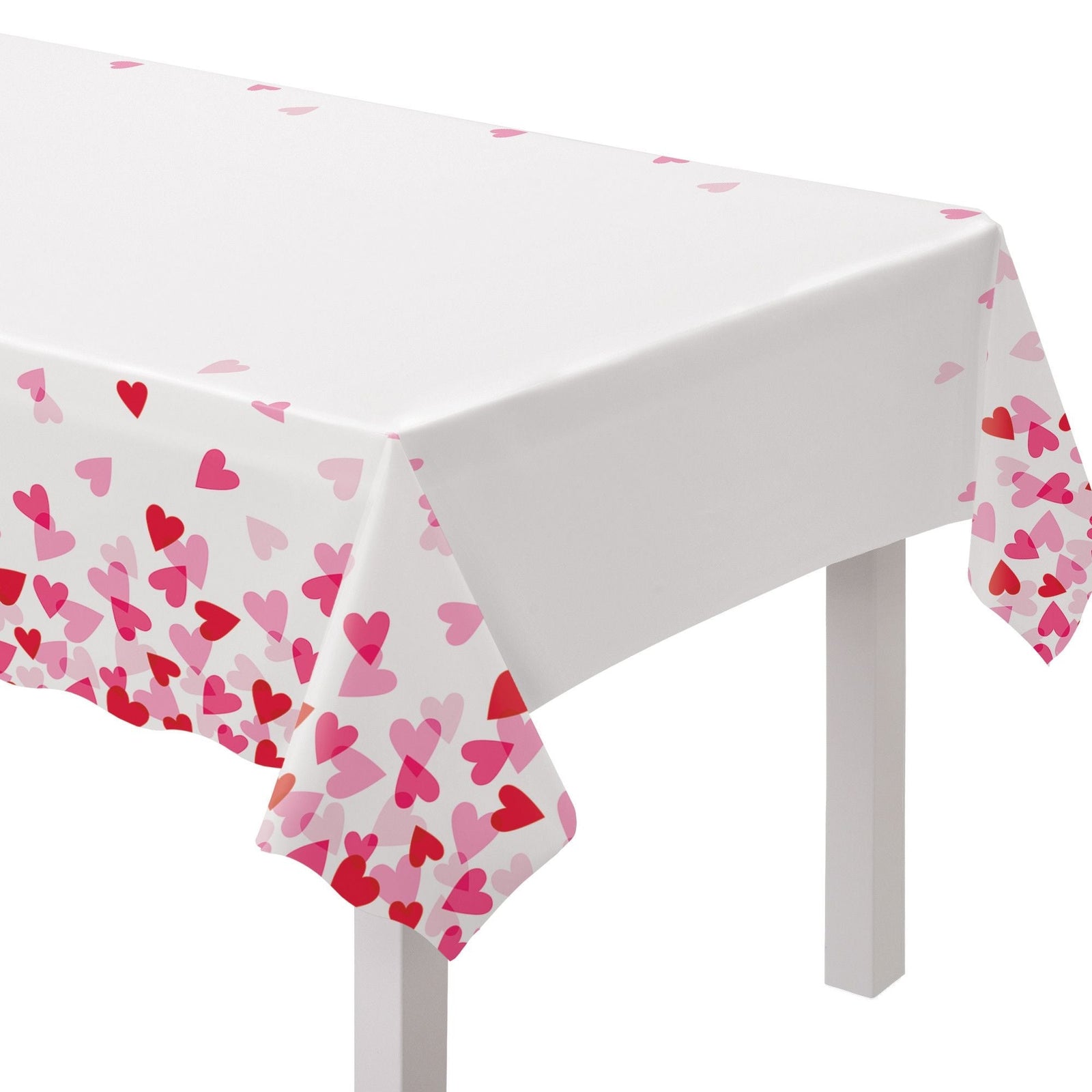 Plastic Reusable Table Cover, White/Pink/Red, Heart, 54x84-in, for Valentine's Day/Anniversary/Wedding H4Z4 - product image 1