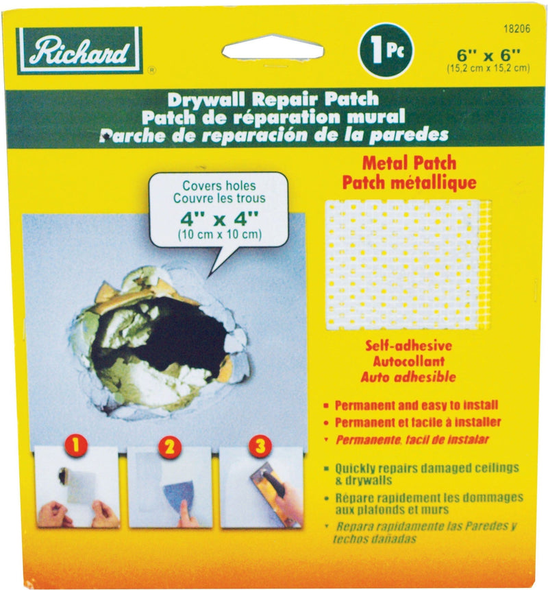 Self-Adhesive Metal-Reinforced Drywall & Ceiling Hole Repair Patch, 6 x 6-in V9X8