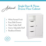 Home Ashland Single Door Bathroom & Laundry Storage Cabinet with 3 Drawers, Open Cubby & Adjustable Shelf, White Z1G5 - product image 3
