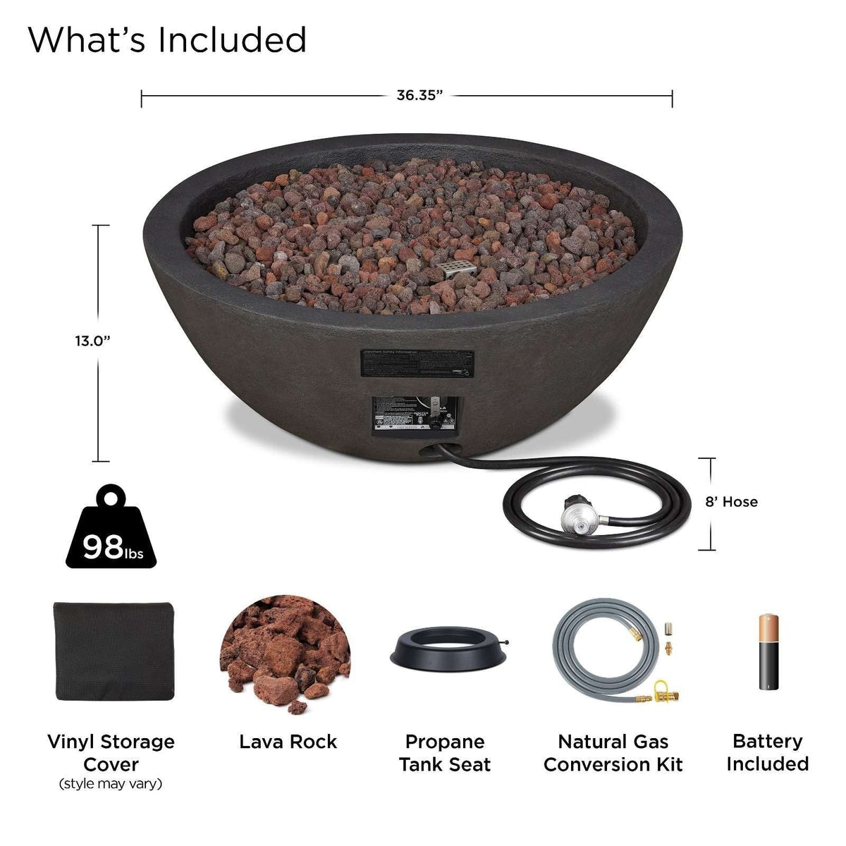 Round Concrete Gas Fire Pit in Shale, 36-in Q8M3 - product image 5