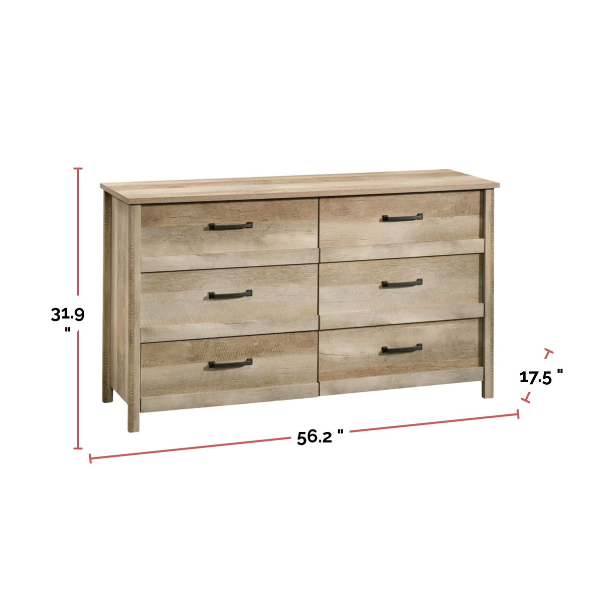 Cannery Bridge 6-Drawer Double Dresser/Chest Bedroom Storage, Lintel Oak Finish F8Z6 - product image 3