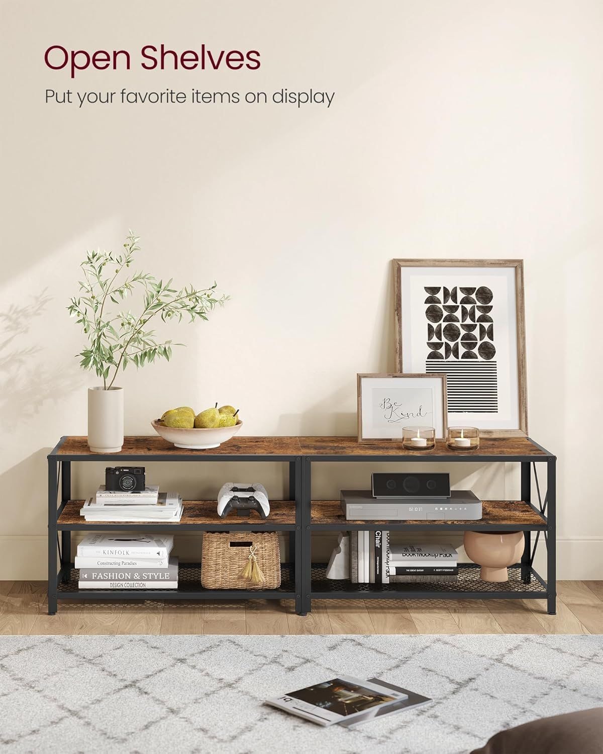 Home 70-in 3-Tier Industrial Rustic Brown TV Stand B3H6 - product image 3