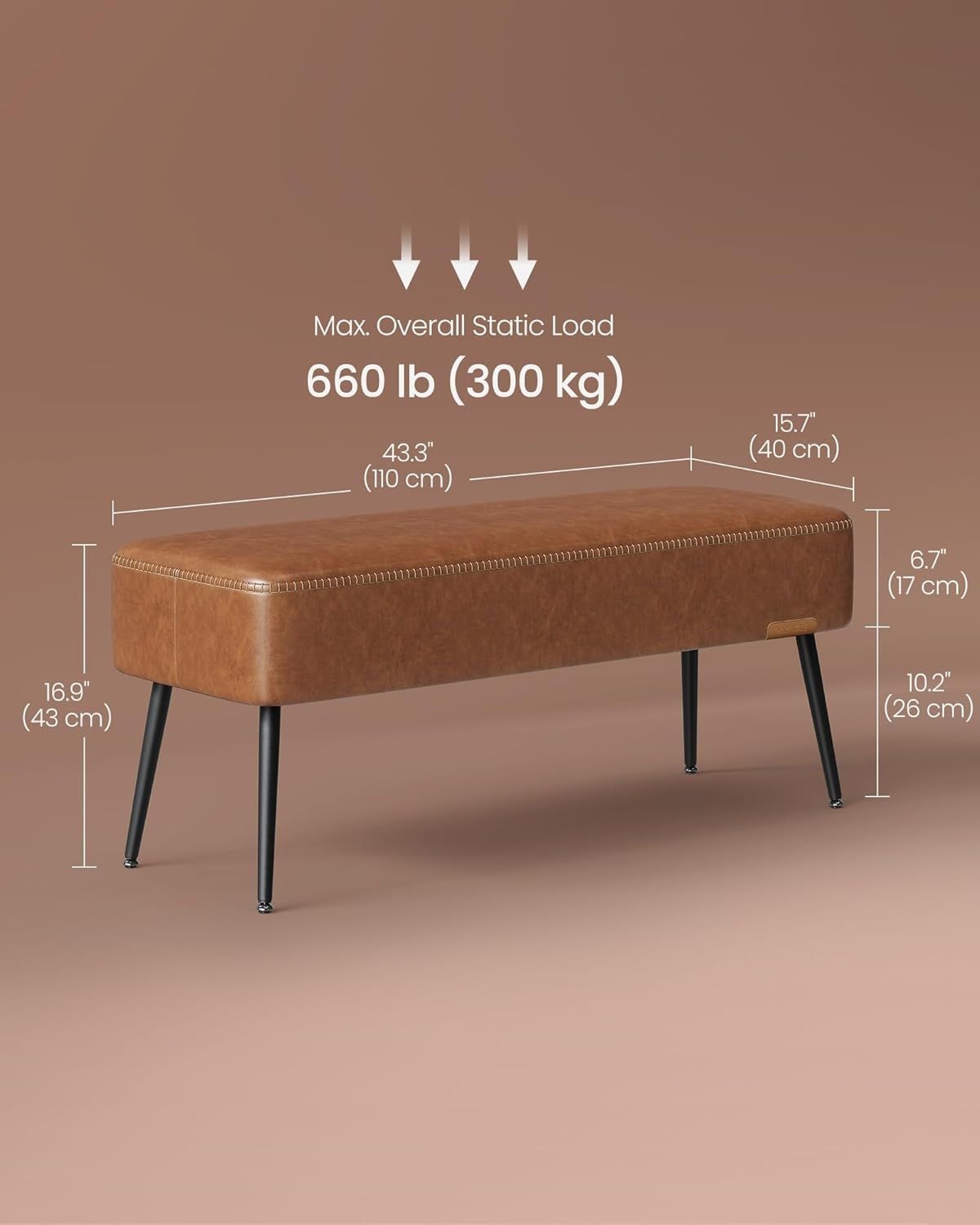 Home EKHO Collection Caramel Brown Synthetic Leather Bench W3X7 - product image 6
