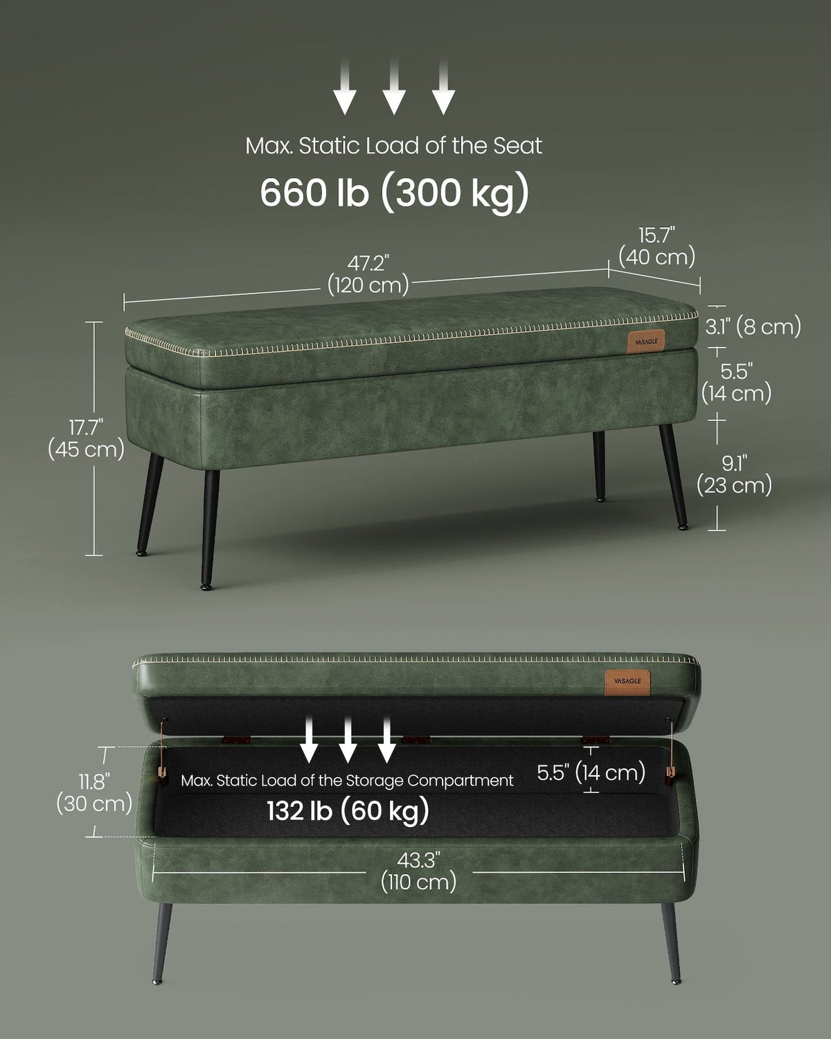 Home Modern Forest Green Ottoman Storage Bench O9U2 - product image 7