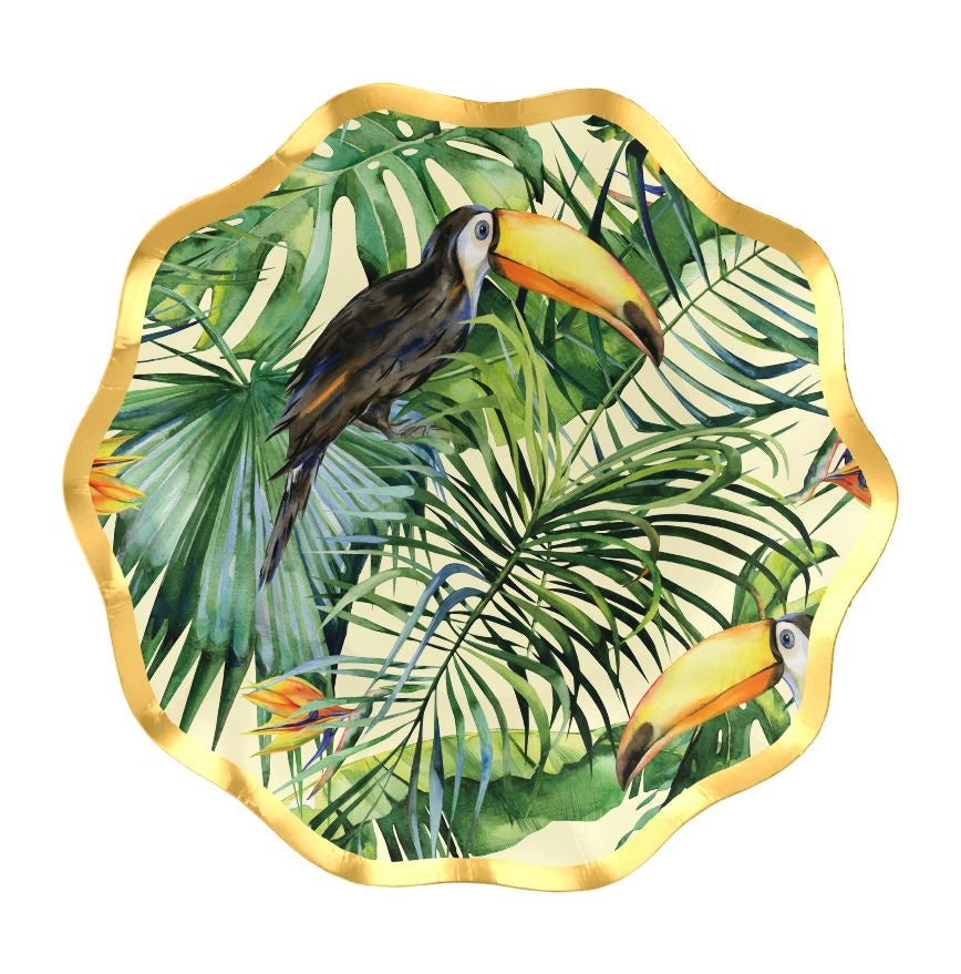 Palm Spring Round Paper Disposable Appetizer Bowls, Green/Gold, 6.5-in, 8-pk, for Summer Party Y3I2 - product image 1