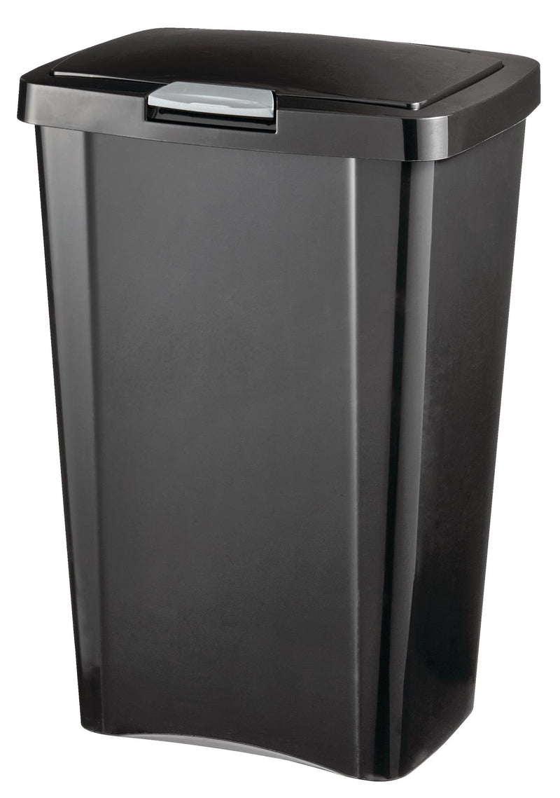 Plastic Rectangular Springloaded Touch Top Garbage Can, Black, 49-L T1F4