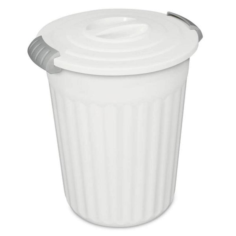 Plastic Round Latching Utility Garbage Can, White, 23-L O0V8