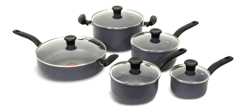 Hard Titanium Cookware Set, Non-stick, Dishwasher & Oven Safe, Grey, 10-pc K4H1