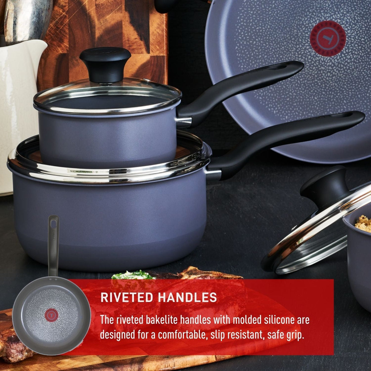 Hard Titanium Cookware Set, Non-stick, Dishwasher & Oven Safe, Grey, 10-pc I5V9 - product image 4