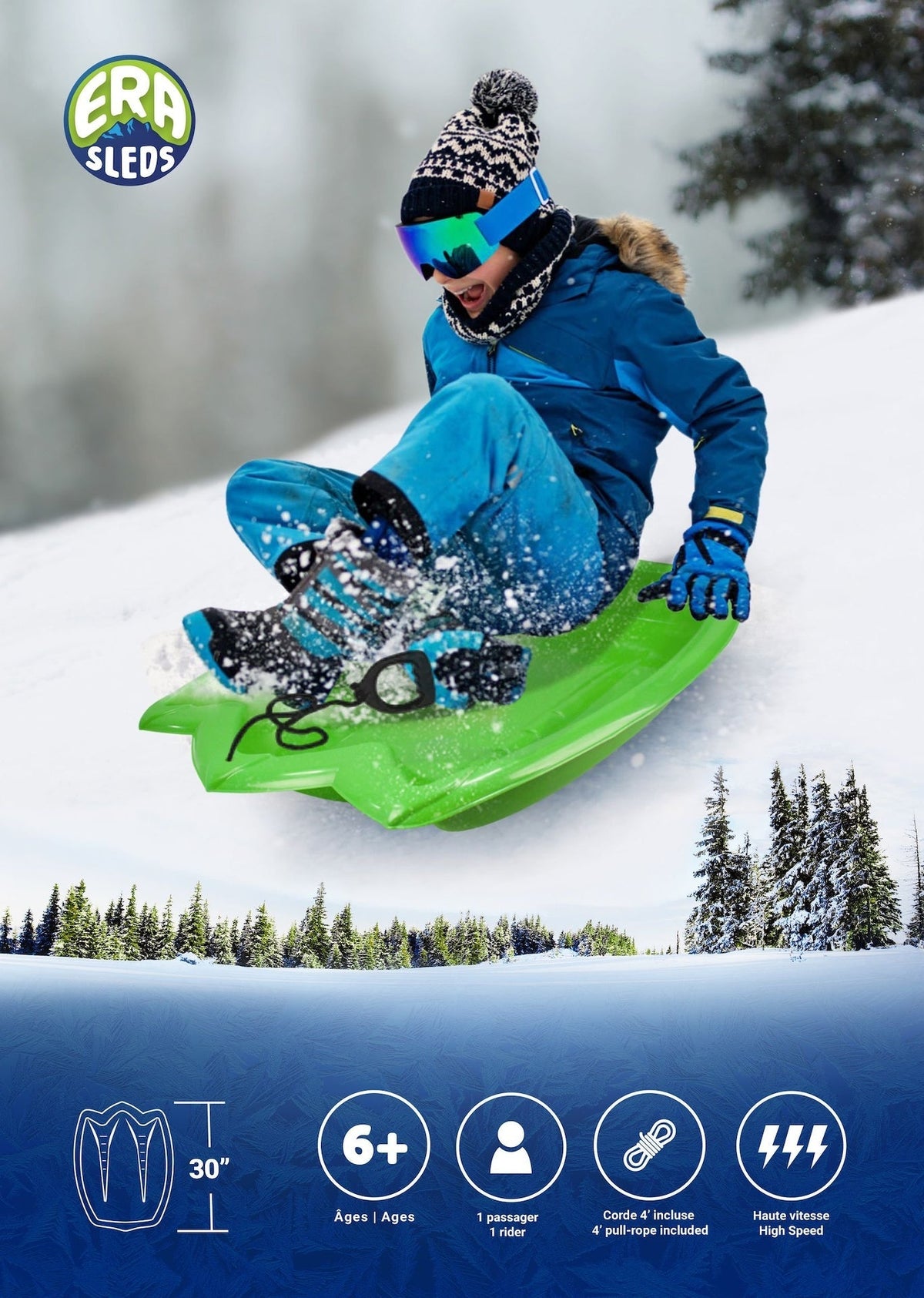 Dinosaur Paw Kids' 1-Person Plastic Winter Snow Sled/Toboggan with Tow Rope W3I1 - product image 4