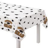 "Congrats Grad" Rectangle Plastic Reusable Table Cover, Orange, 54x84-in, for Graduation D1A2 - product image 1