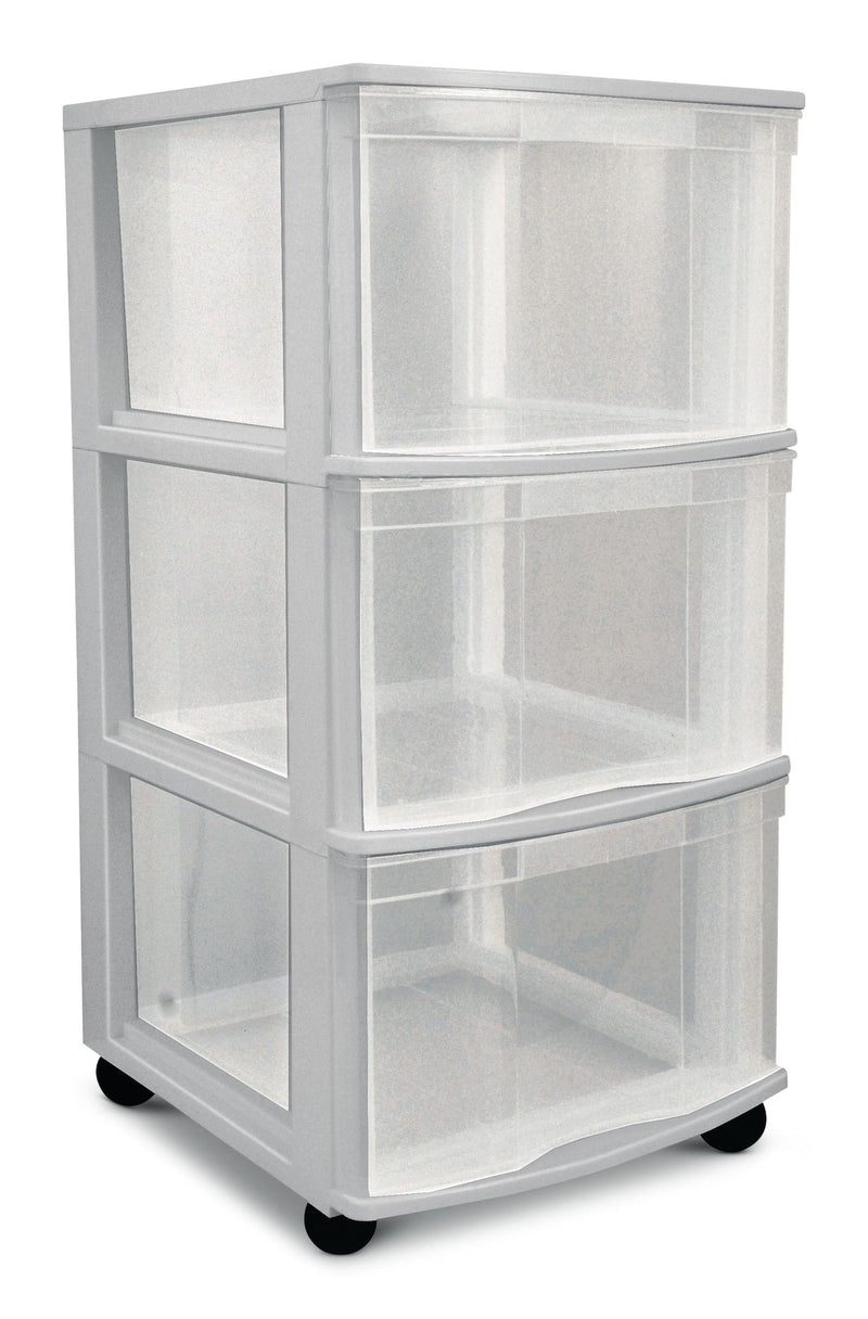 type A Clear Grey Frame 3-Drawer Storage Tower/Cart with Wheels, 26-in M0S3