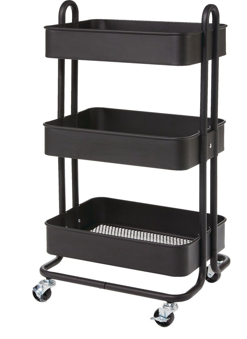 type A Momentum Steel 3-Tier Utility Cart with 4 Wheels Black D9H1